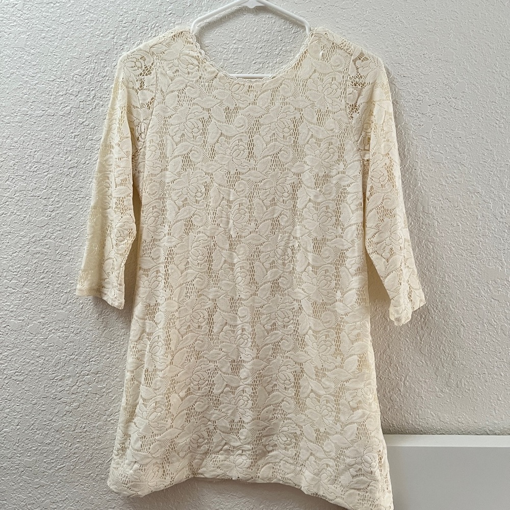 Cream Lace 3/4 Sleeve Dress Petite